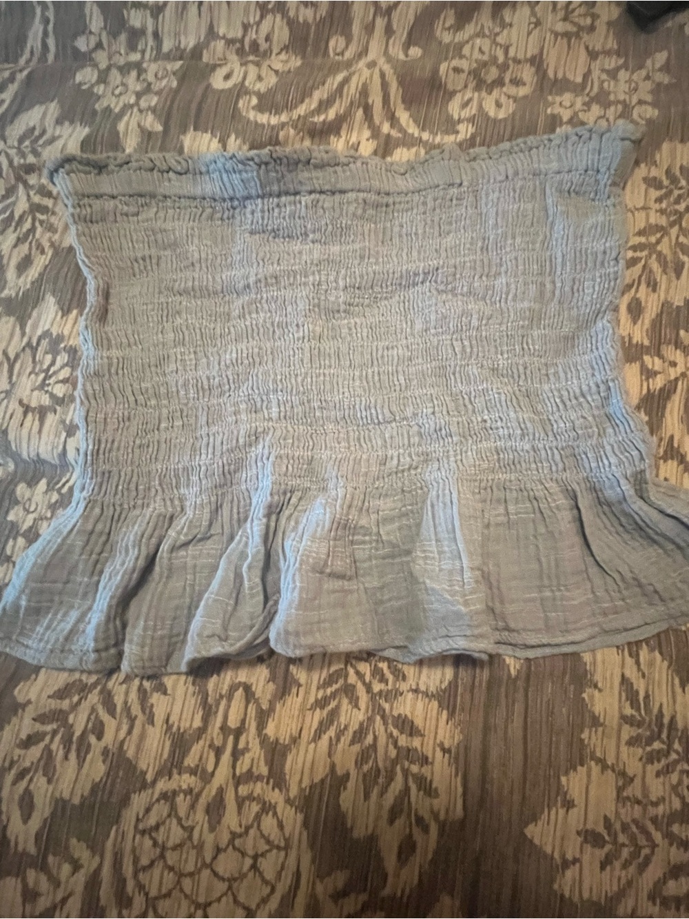American Eagle Outfitters Light Gray Smocked Ruffle Tube Top
